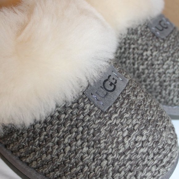 NEW UGG COZY KNIT SHEARLING SWEATER SLIPPERS GRAY - Picture 10 of 12